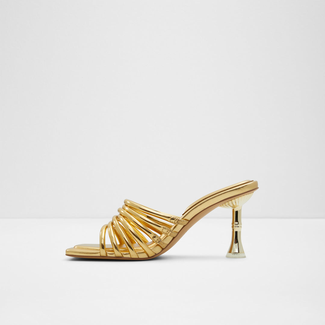 Mules em dourado, salto fino - HARPA