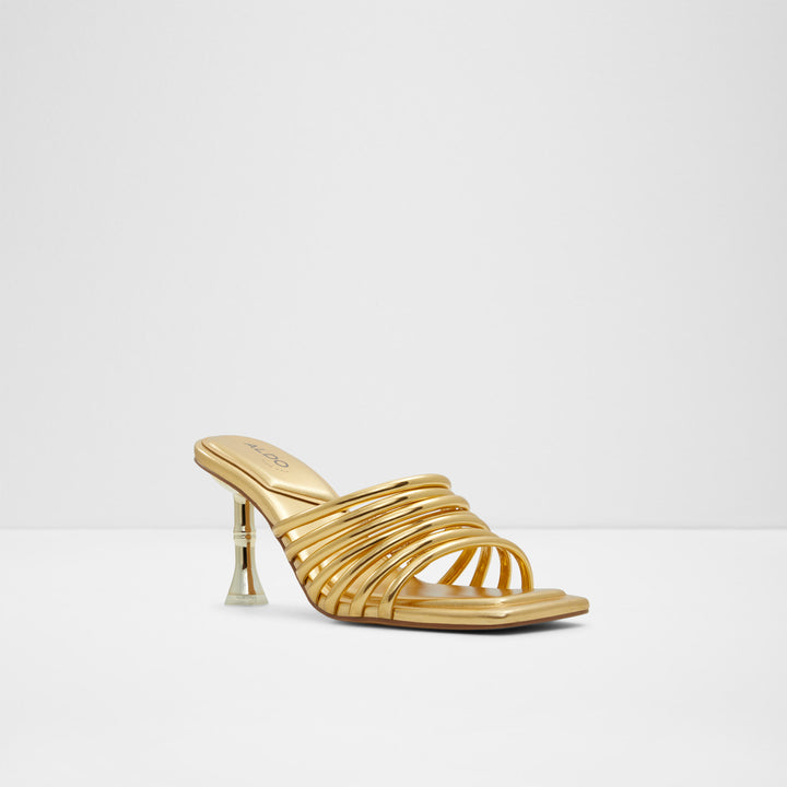 Mules em dourado, salto fino - HARPA