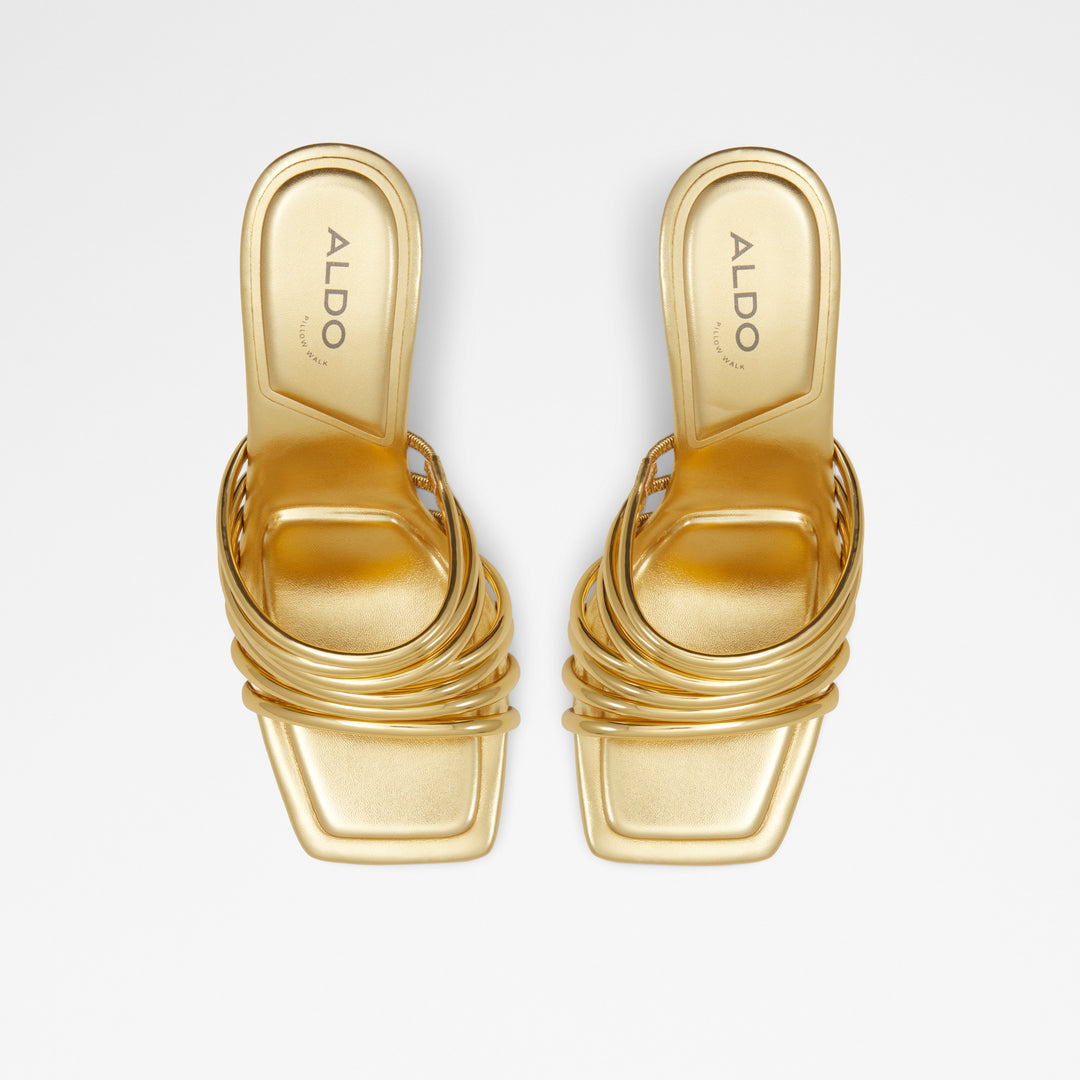 Mules em dourado, salto fino - HARPA