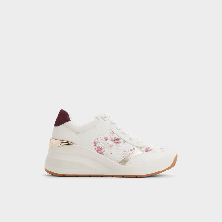 Sapatilhas ALDO Brancas com Estampado Floral Rosa e Detalhes Dourados