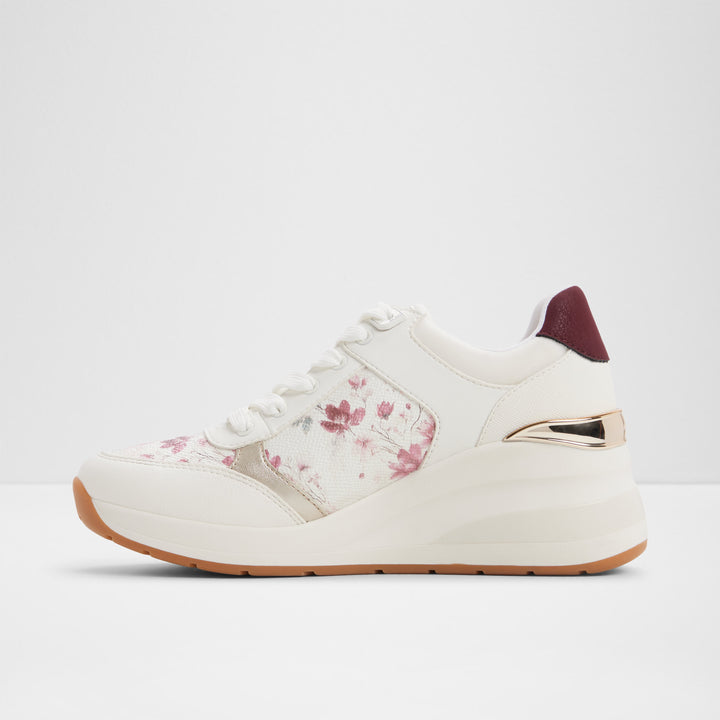 Sapatilhas ALDO Brancas com Estampado Floral Rosa e Detalhes Dourados