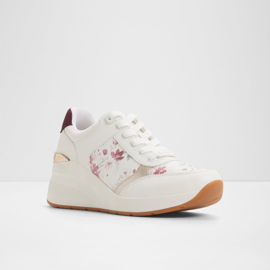 Sapatilhas ALDO Brancas com Estampado Floral Rosa e Detalhes Dourados