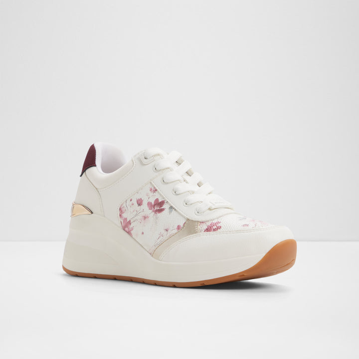 Sapatilhas ALDO Brancas com Estampado Floral Rosa e Detalhes Dourados