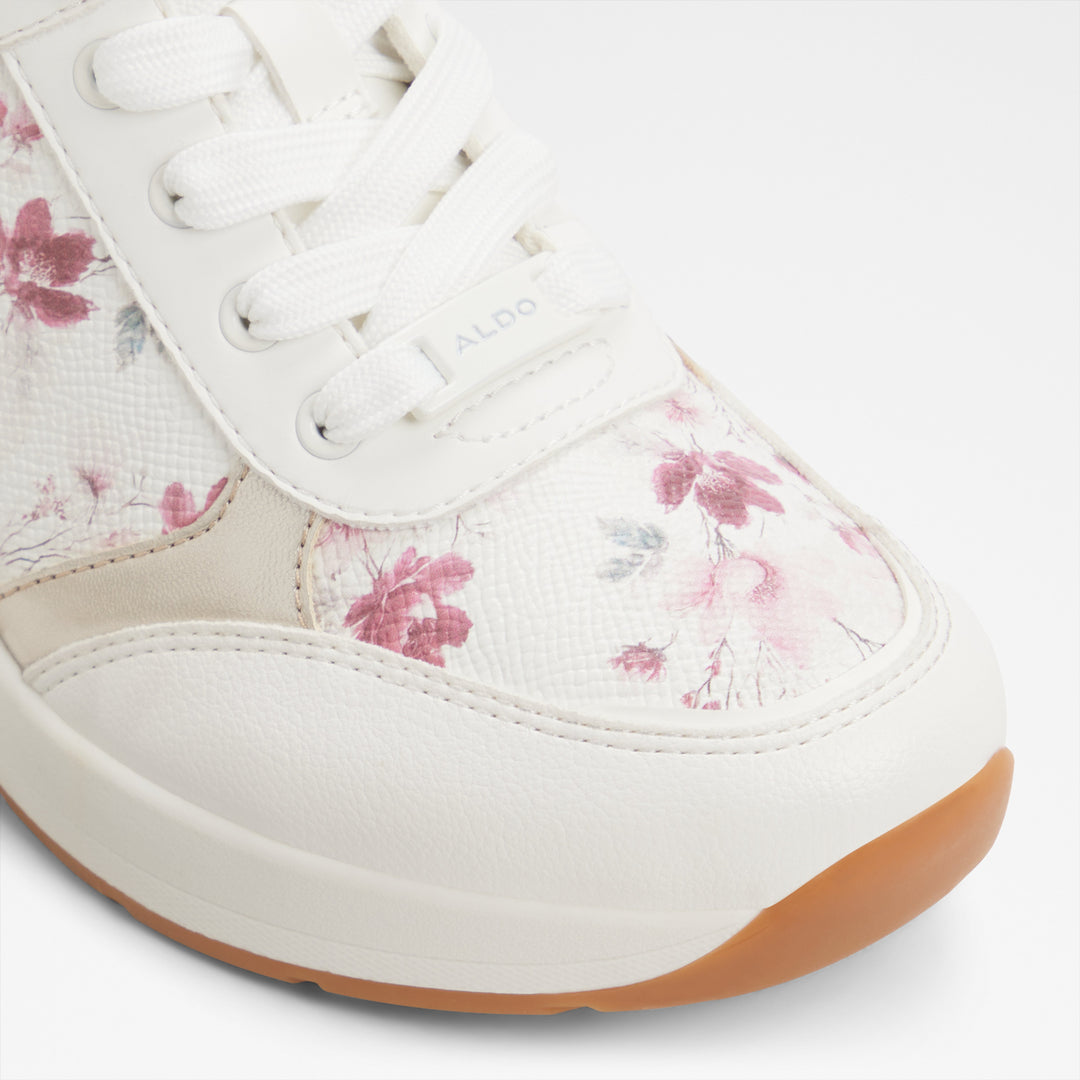 Sapatilhas ALDO Brancas com Estampado Floral Rosa e Detalhes Dourados