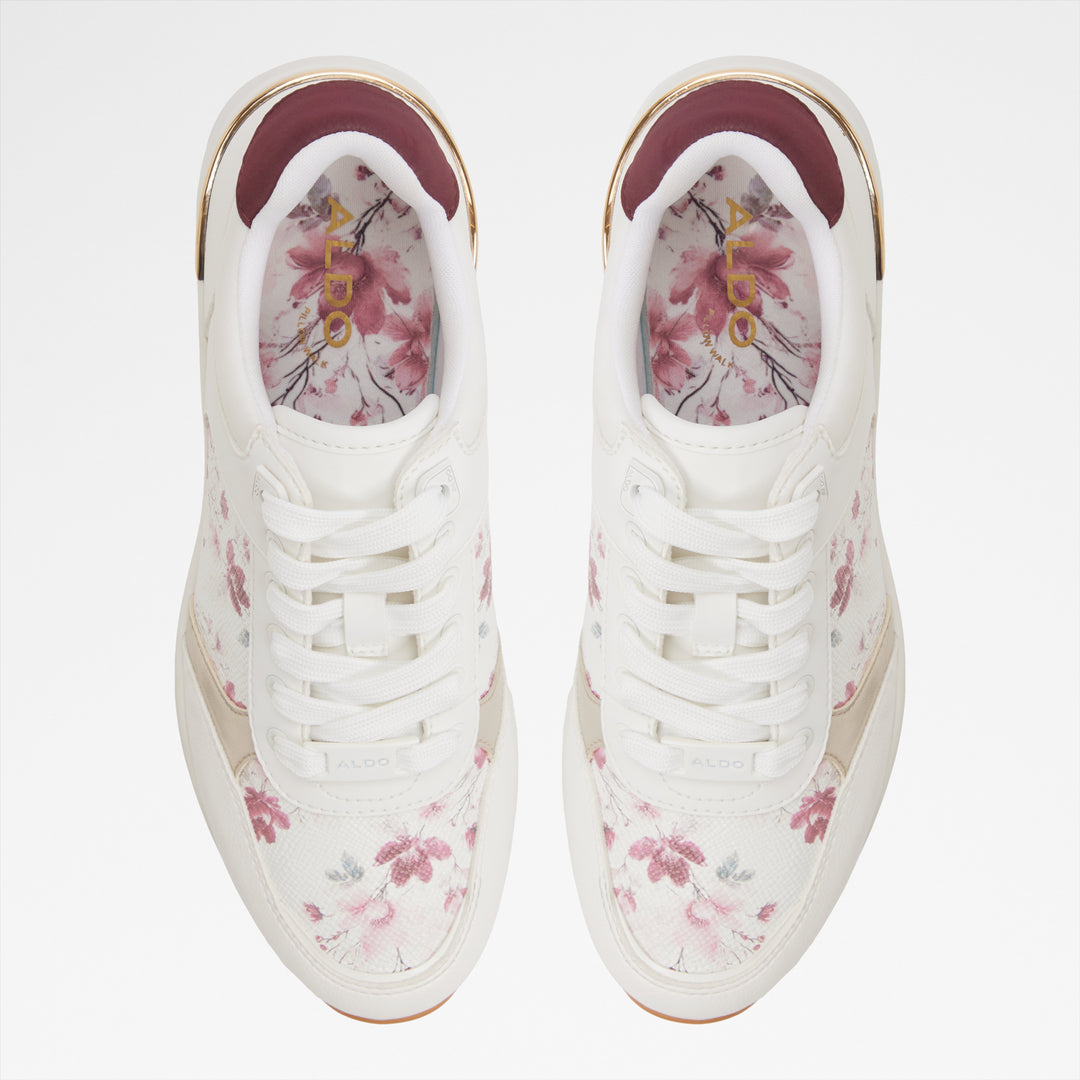 Sapatilhas ALDO Brancas com Estampado Floral Rosa e Detalhes Dourados