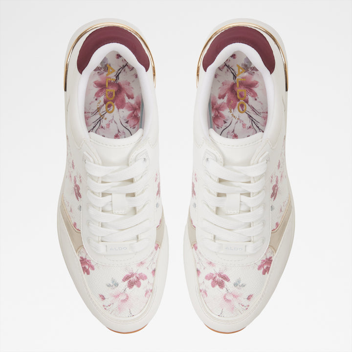 Sapatilhas ALDO Brancas com Estampado Floral Rosa e Detalhes Dourados
