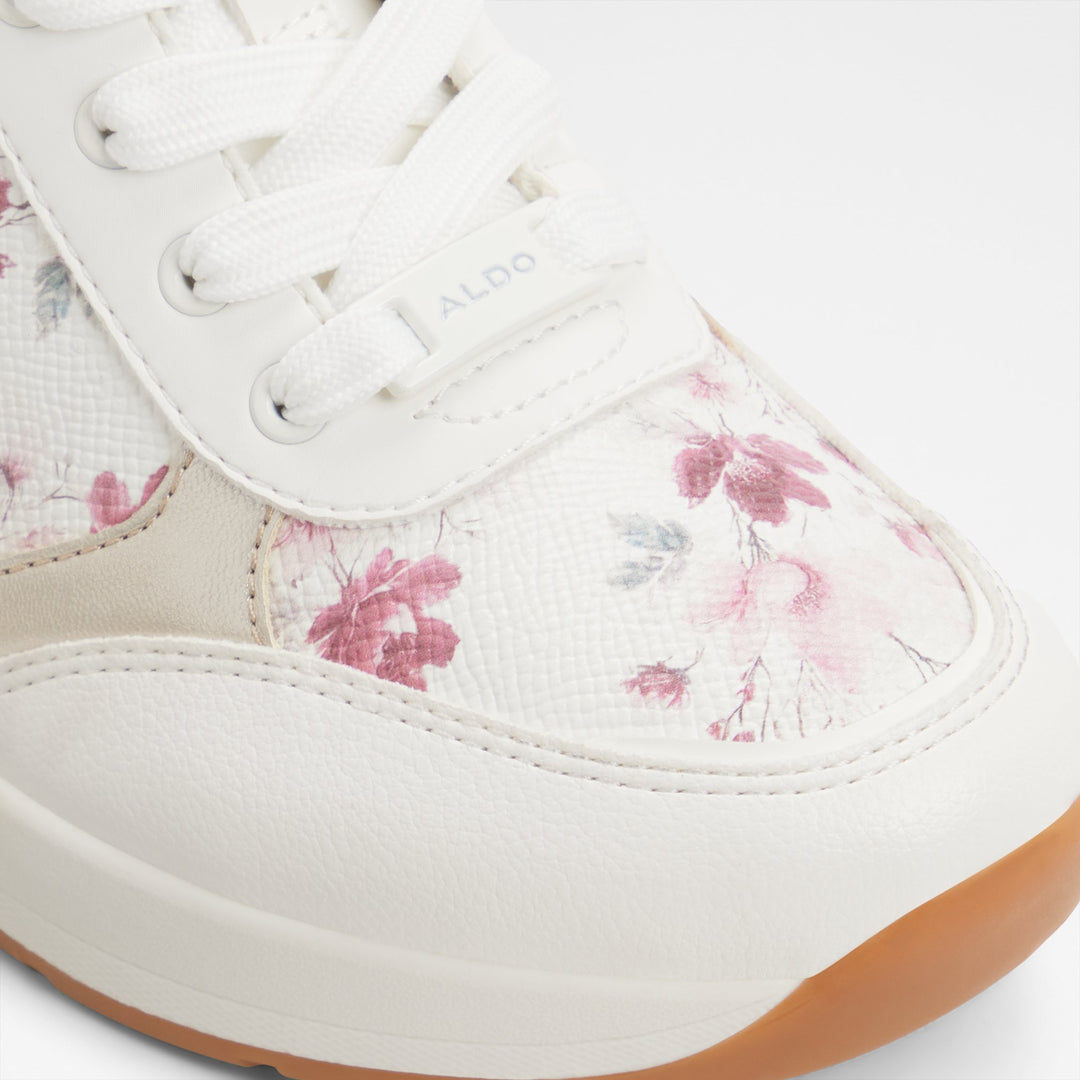 Sapatilhas ALDO Brancas com Estampado Floral Rosa e Detalhes Dourados