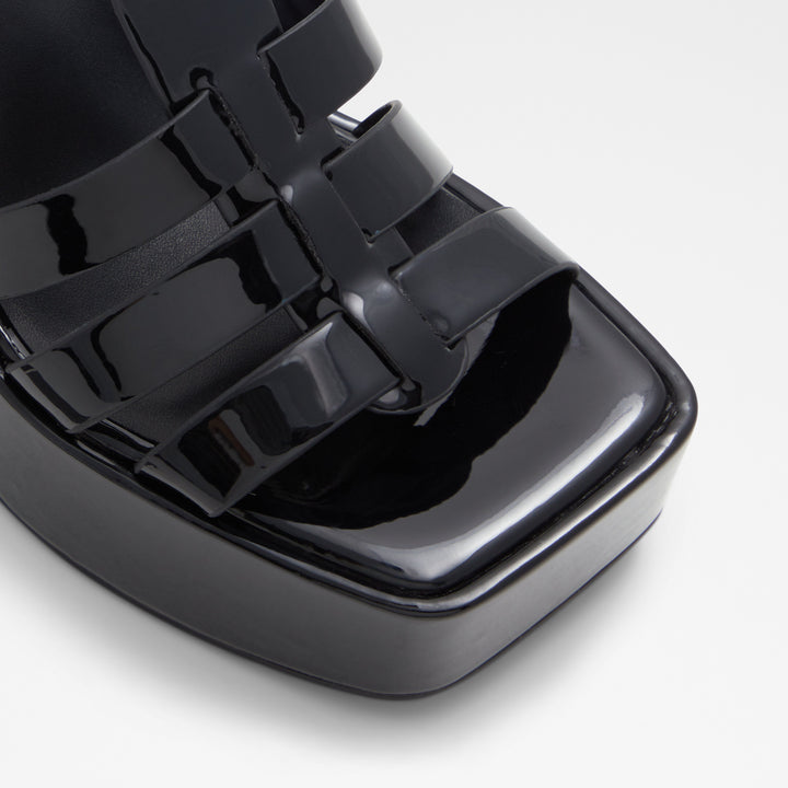 Sandálias em verniz preto, salto em bloco com plataforma - JENI