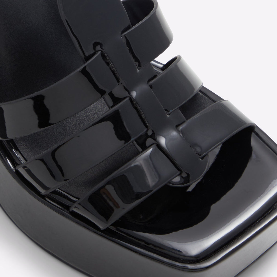 Sandálias em verniz preto, salto em bloco com plataforma - JENI