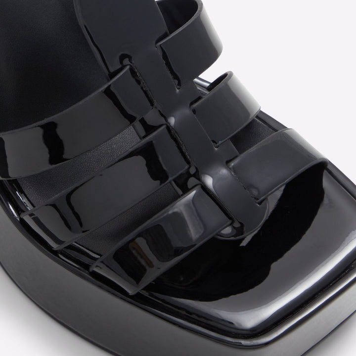 Sandálias em verniz preto, salto em bloco com plataforma - JENI