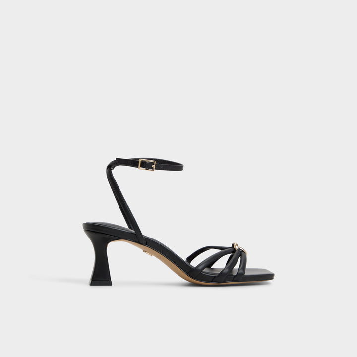 Sandálias em pele preto, salto em funil - KAILAYA
