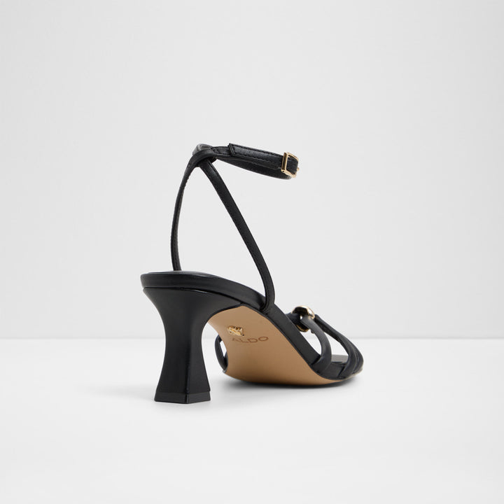 Sandálias em pele preto, salto em funil - KAILAYA