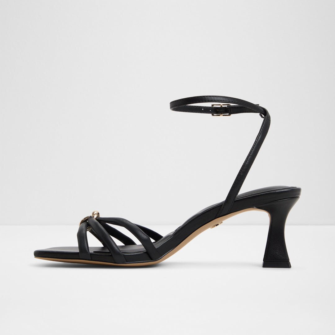 Sandálias em pele preto, salto em funil - KAILAYA