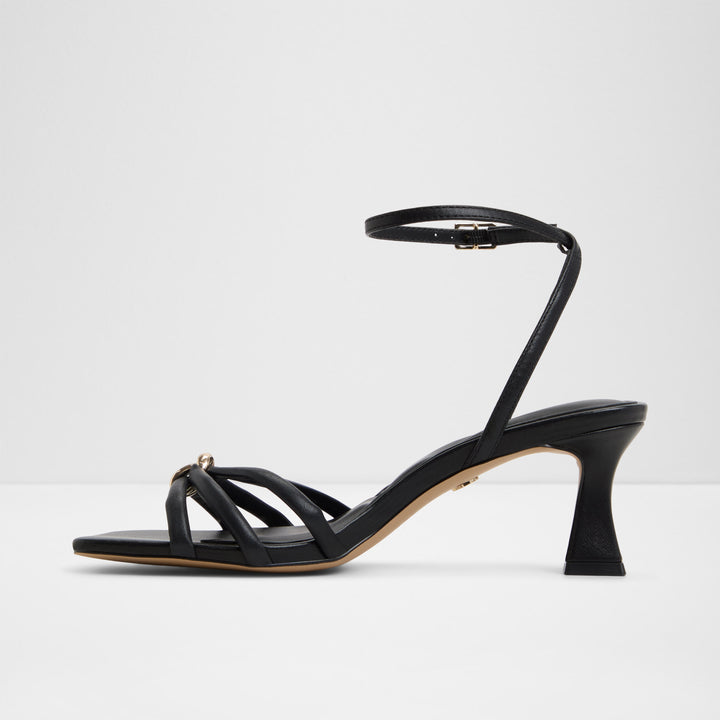 Sandálias em pele preto, salto em funil - KAILAYA