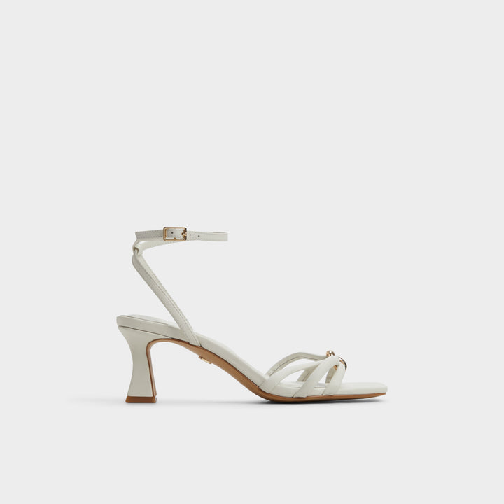 Sandálias em pele branco, salto em funil - KAILAYA