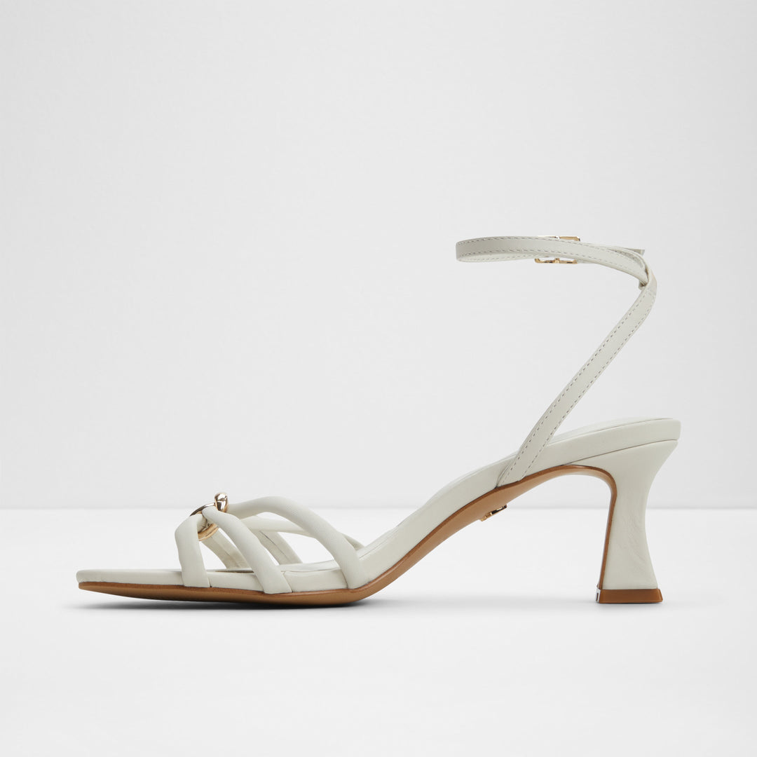 Sandálias em pele branco, salto em funil - KAILAYA