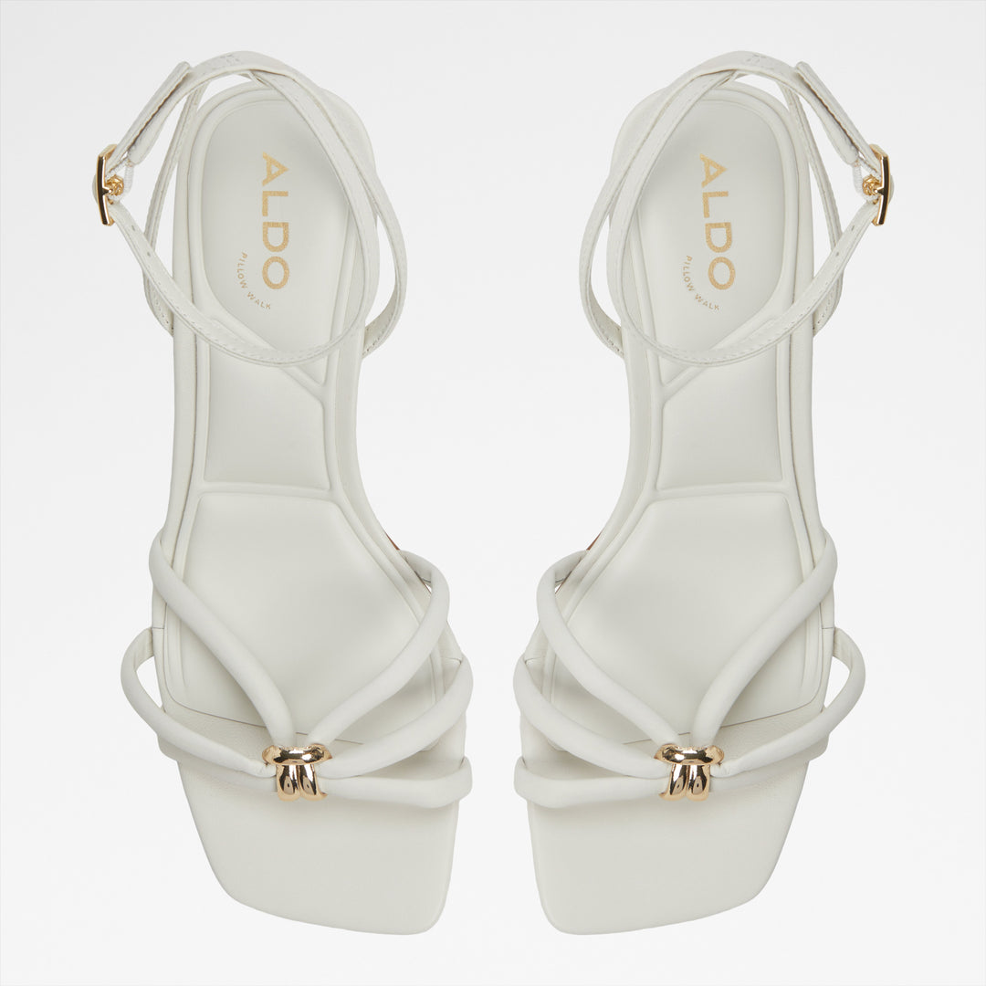 Sandálias em pele branco, salto em funil - KAILAYA