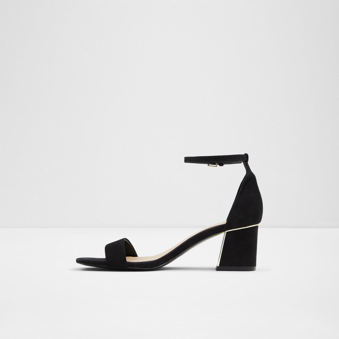Sandálias em pele preto, salto em bloco - KEDEAVIEL