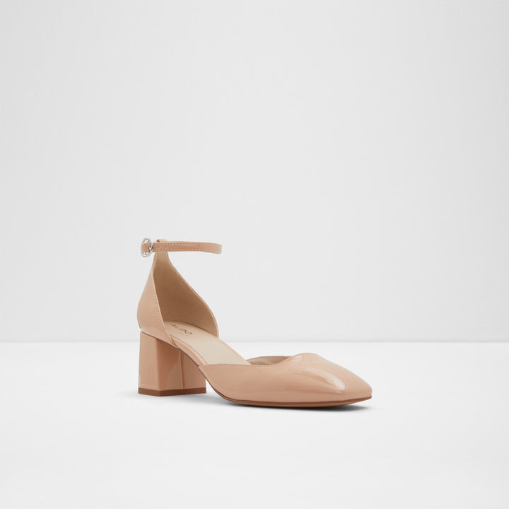 Sapatos em verniz bege, salto em bloco - KINDAH