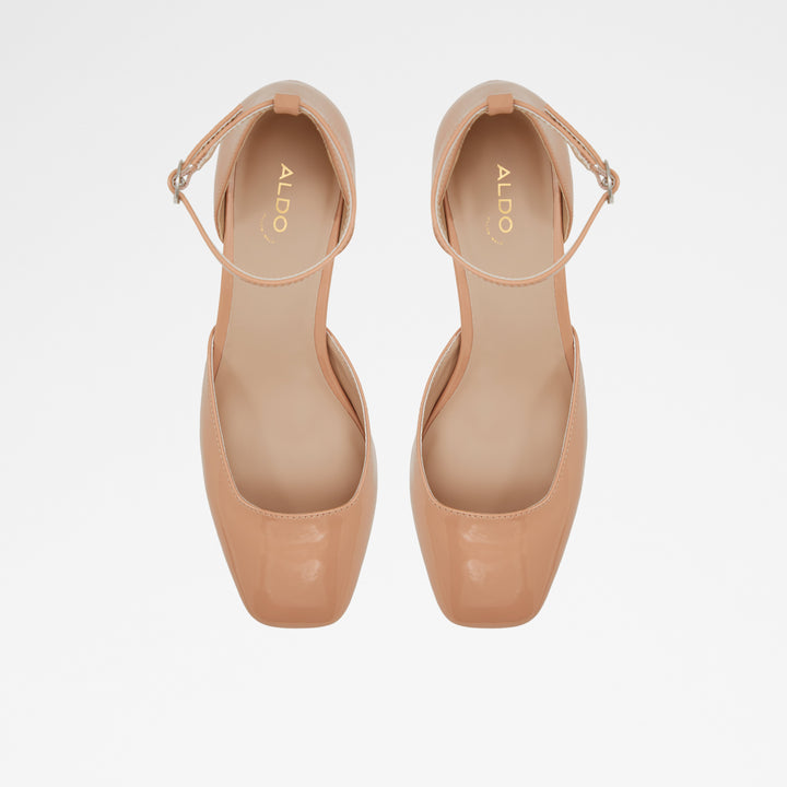 Sapatos em verniz bege, salto em bloco - KINDAH
