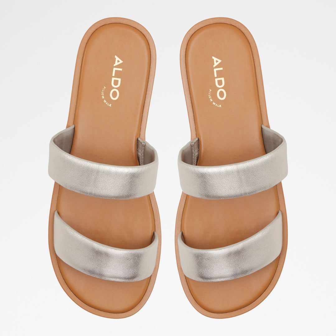 Sandálias rasas em pele prateado - KRIOS