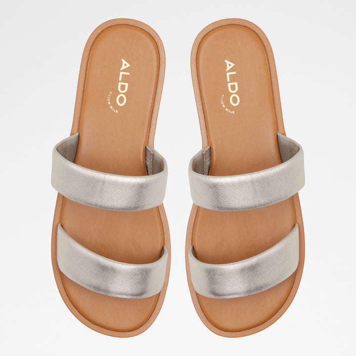 Sandálias rasas em pele prateado - KRIOS
