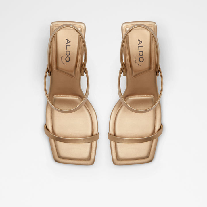 Sandálias em dourado, salto em bloco - LOKURR