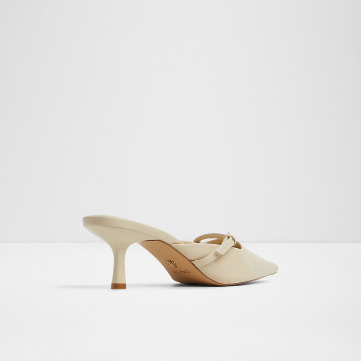 Mules em pele bege, salto em funil - LYNELLE