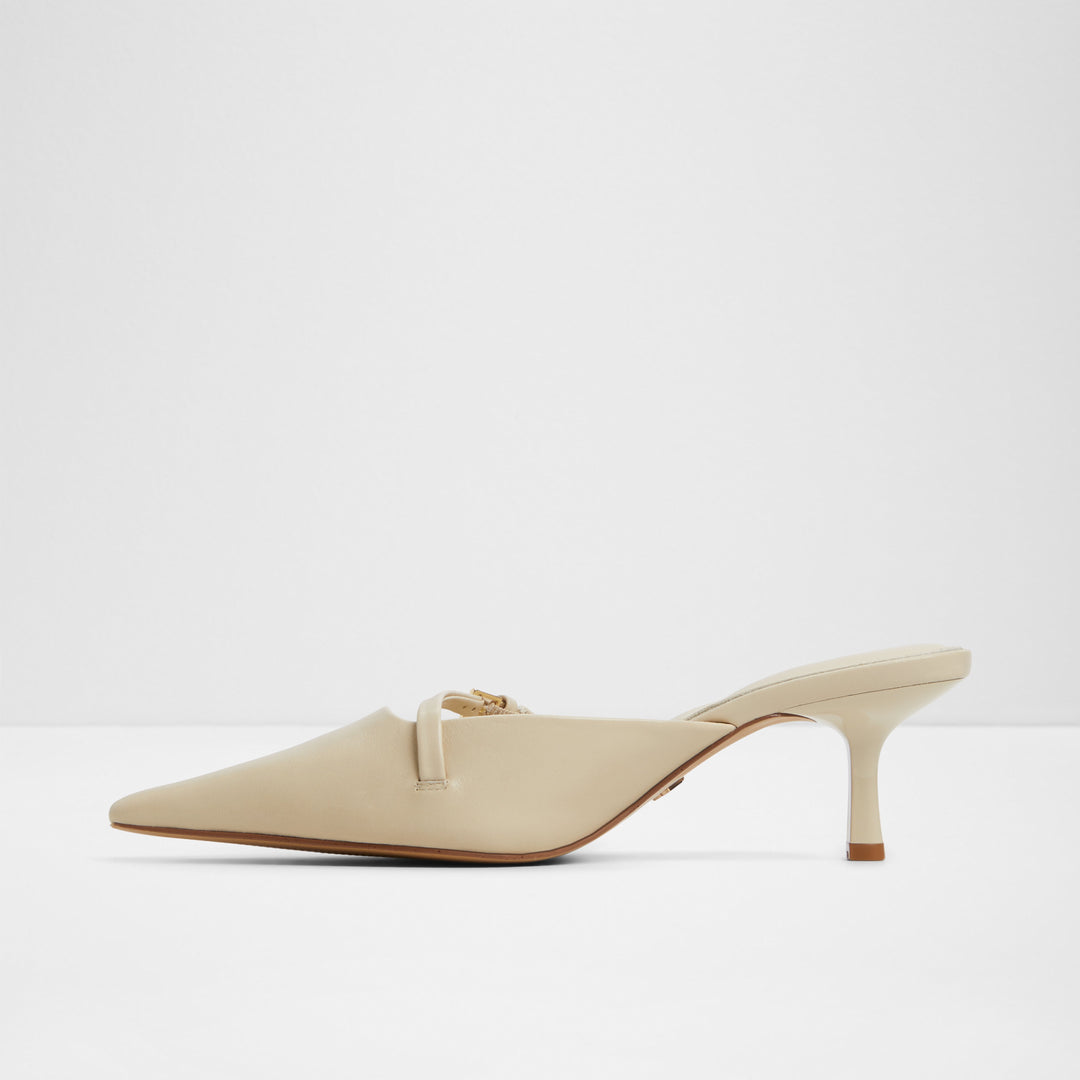 Mules em pele bege, salto em funil - LYNELLE