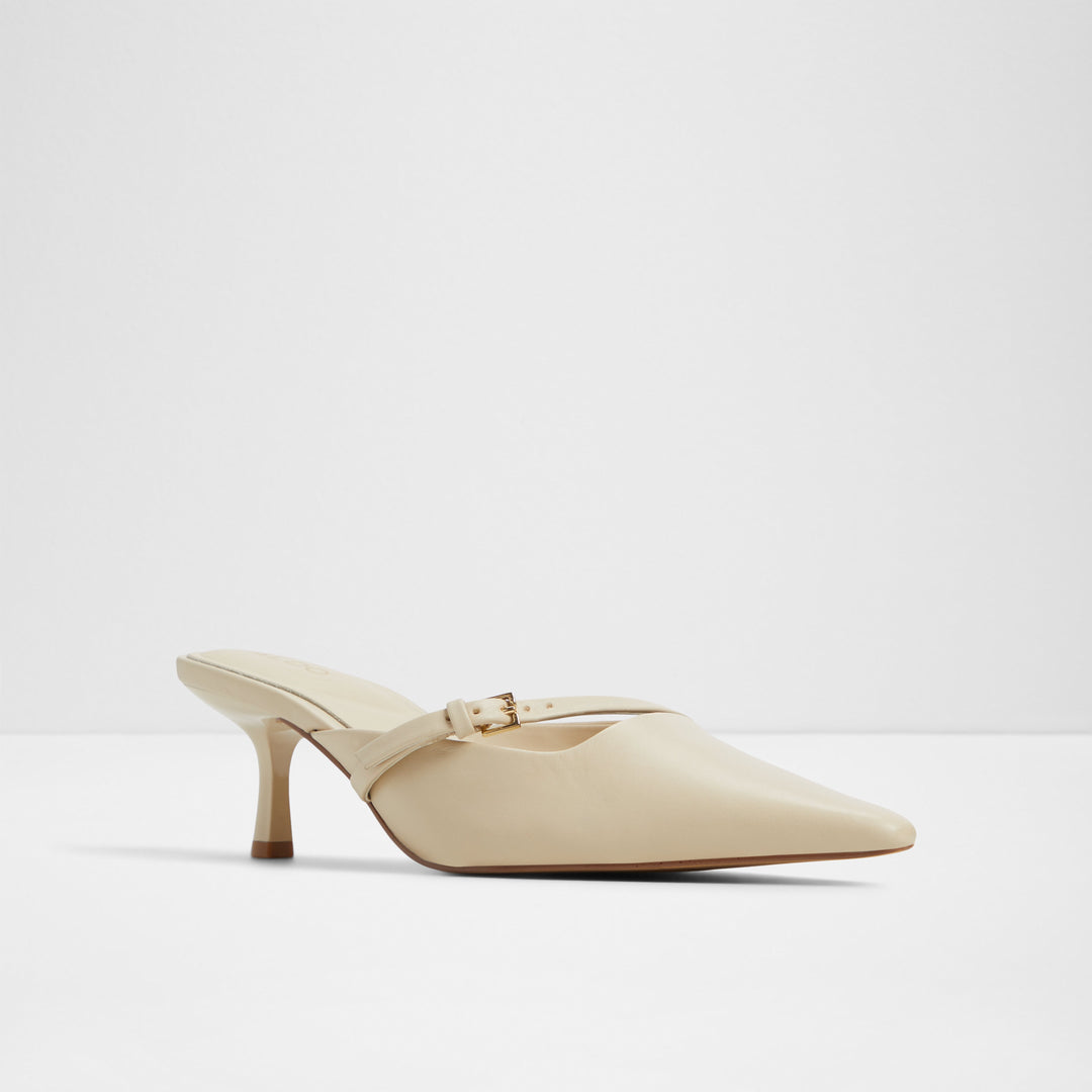 Mules em pele bege, salto em funil - LYNELLE