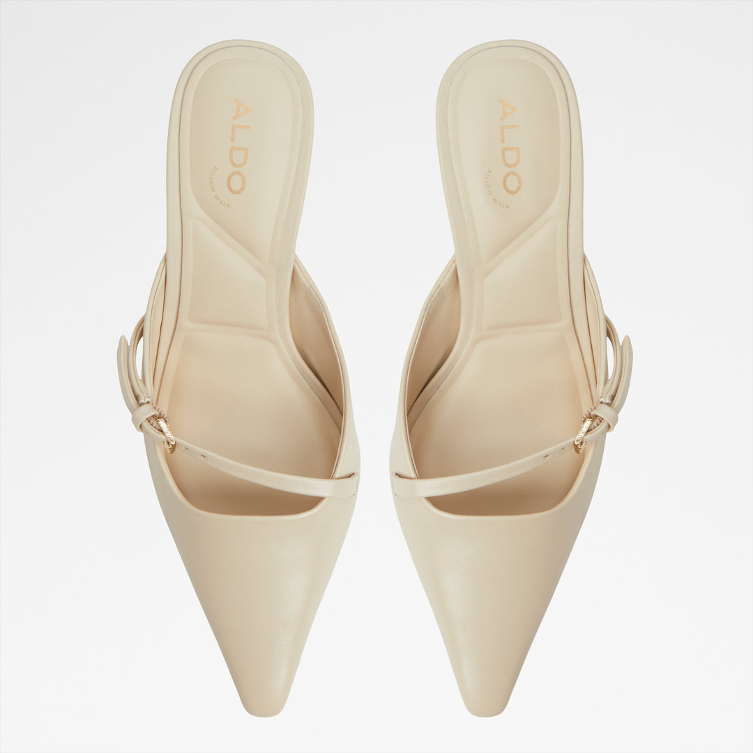 Mules em pele bege, salto em funil - LYNELLE