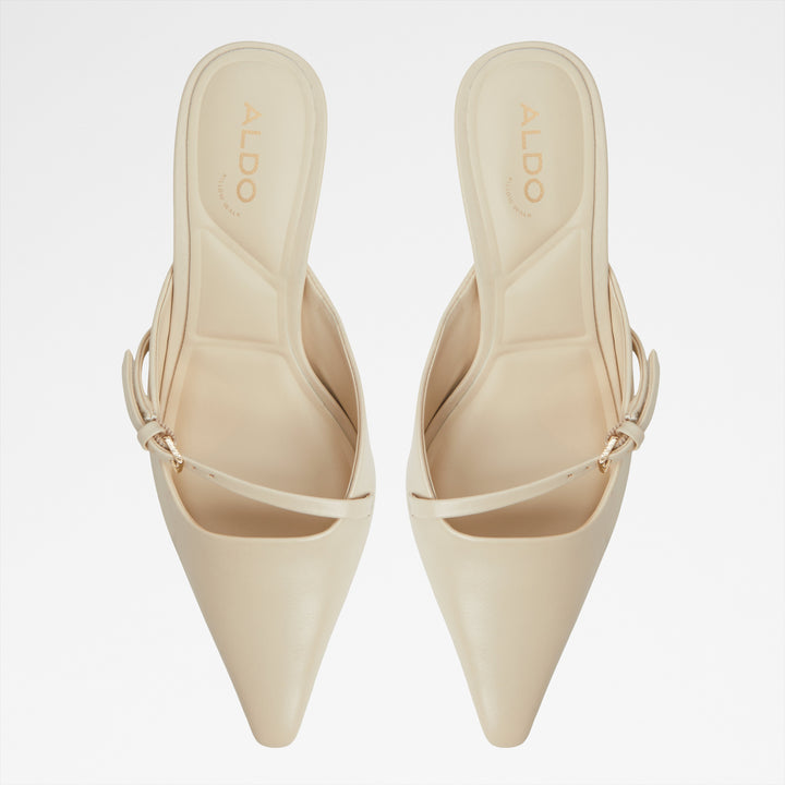 Mules em pele bege, salto em funil - LYNELLE