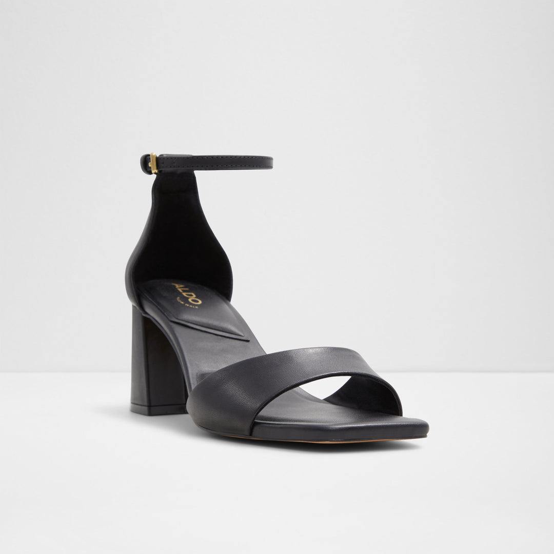 Sandálias em pele preto, salto em bloco - MAIZE