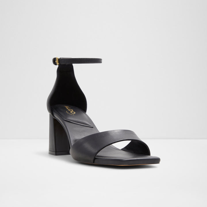 Sandálias em pele preto, salto em bloco - MAIZE