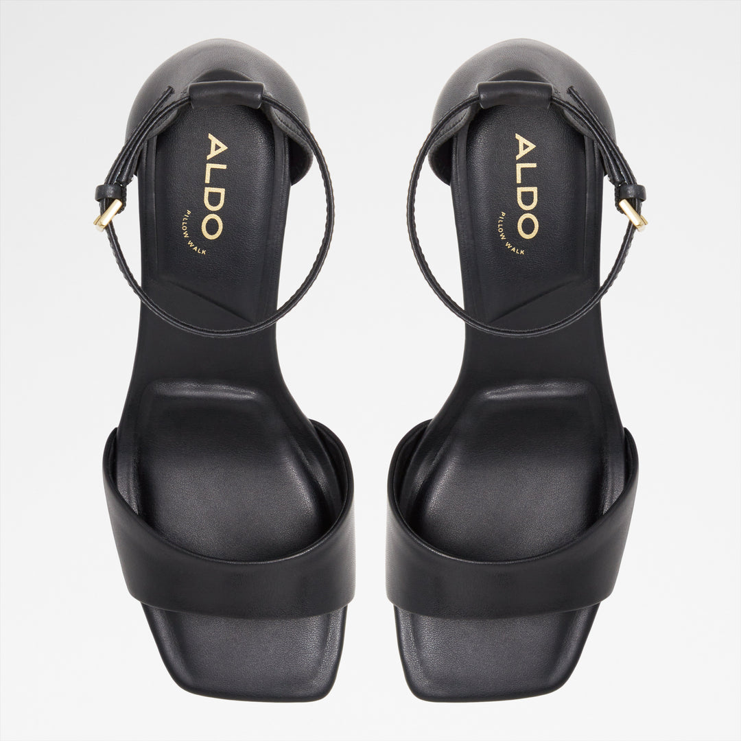 Sandálias em pele preto, salto em bloco - MAIZE