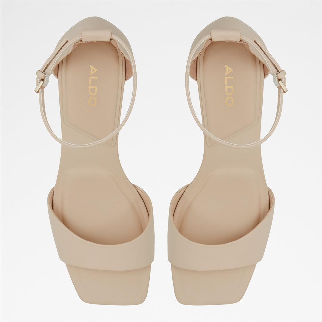 Sandálias em pele bege, salto em bloco - MAIZE