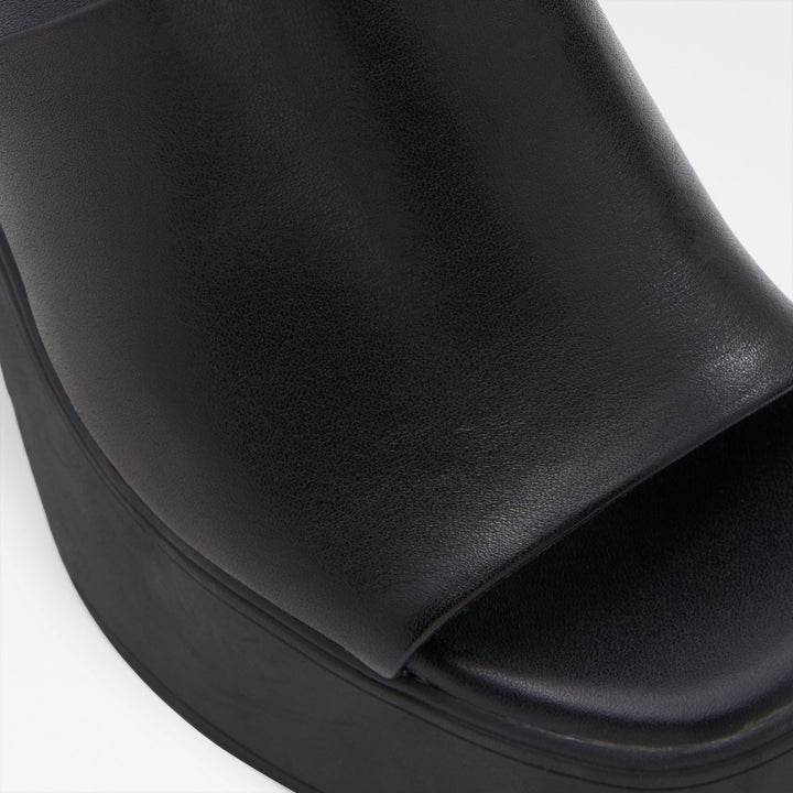 Mules em pele preto, salto em bloco com plataforma - MAYSEE