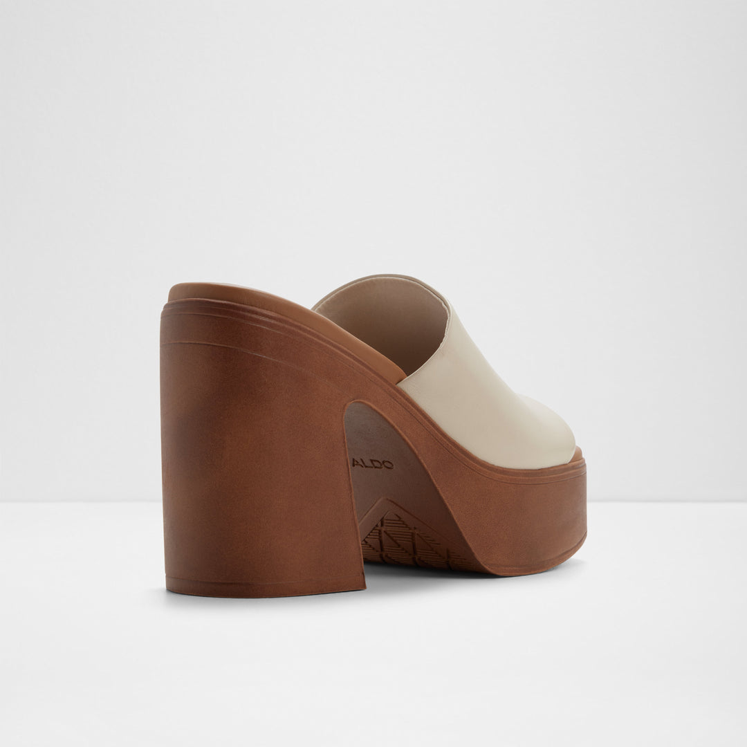 Mules em pele branco cru, salto em bloco com plataforma - MAYSEE