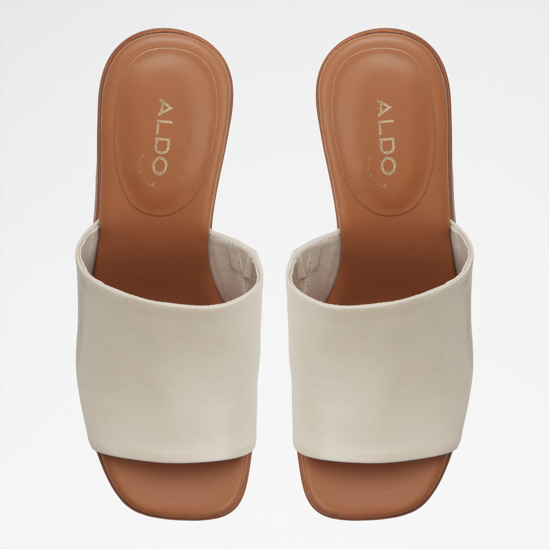 Mules em pele branco cru, salto em bloco com plataforma - MAYSEE