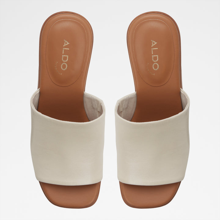 Mules em pele branco cru, salto em bloco com plataforma - MAYSEE