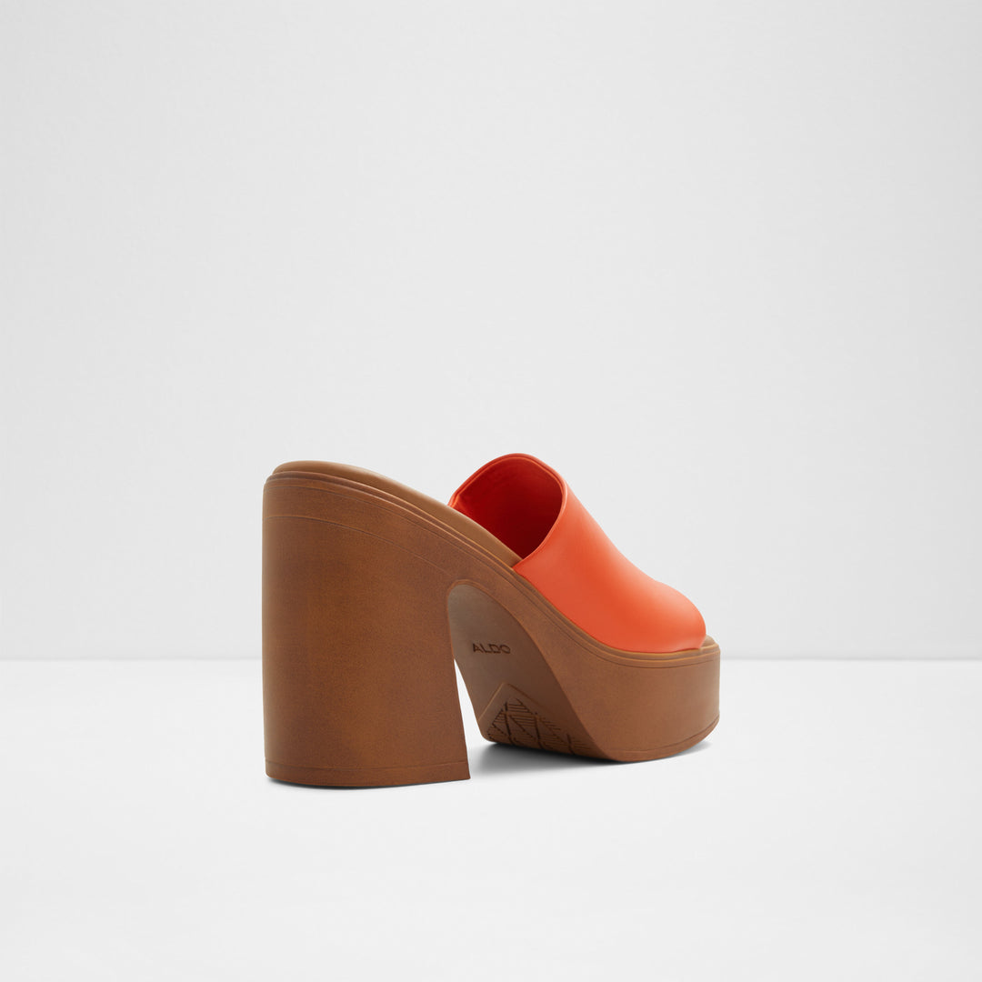 Mules em pele laranja, salto em bloco com plataforma - MAYSEE