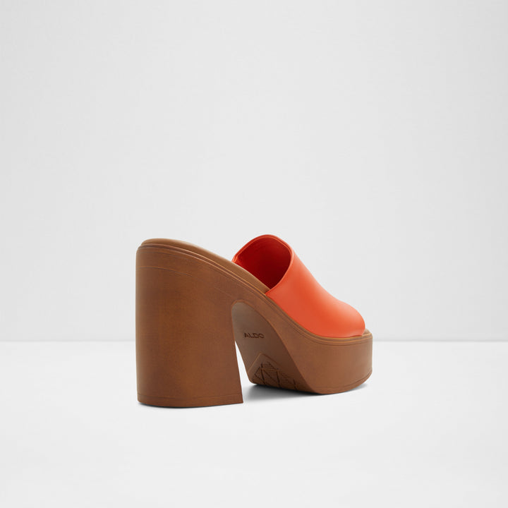 Mules em pele laranja, salto em bloco com plataforma - MAYSEE
