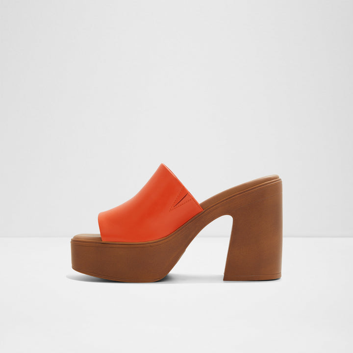 Mules em pele laranja, salto em bloco com plataforma - MAYSEE