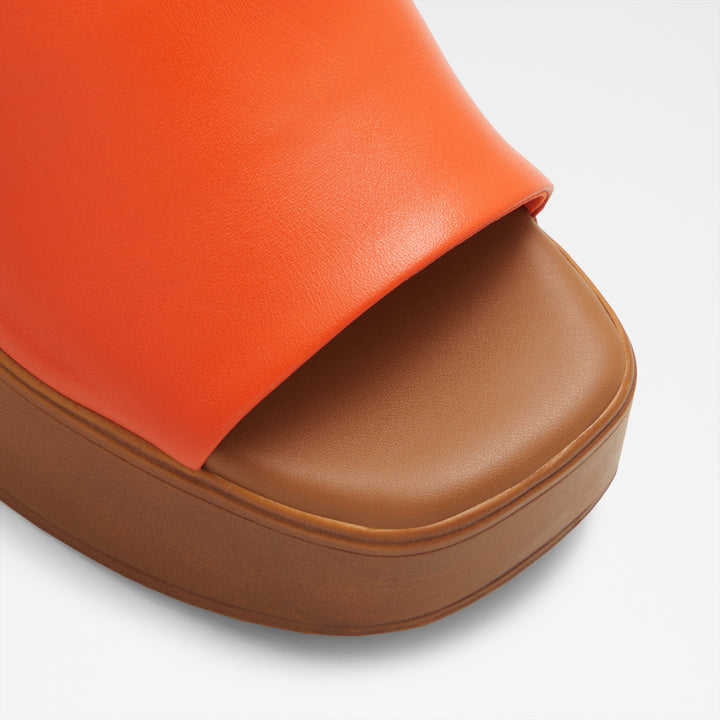 Mules em pele laranja, salto em bloco com plataforma - MAYSEE