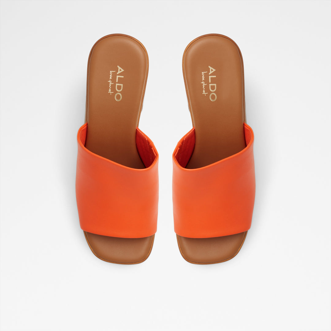 Mules em pele laranja, salto em bloco com plataforma - MAYSEE