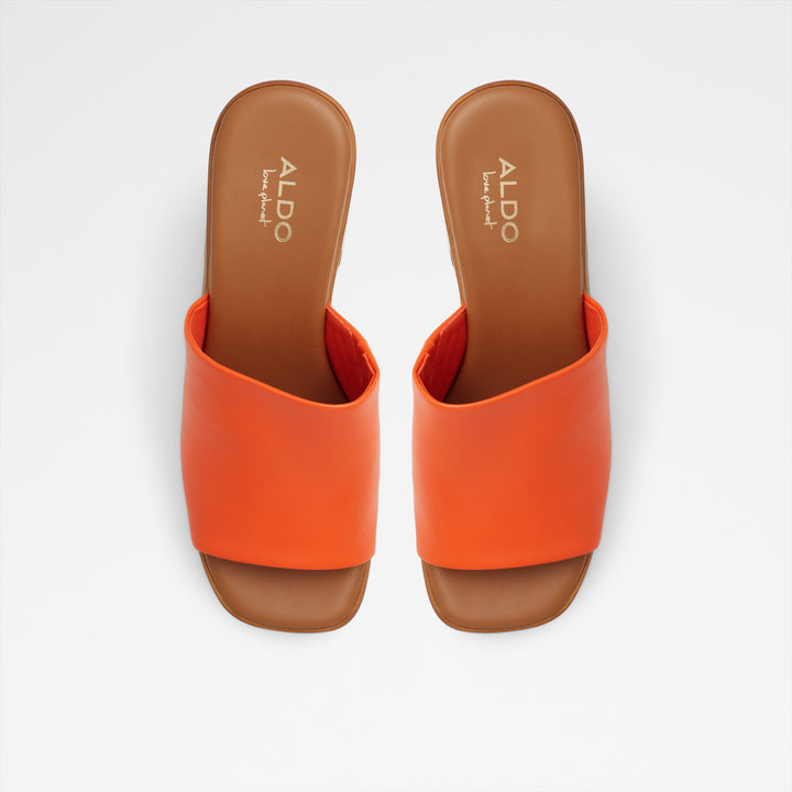 Mules em pele laranja, salto em bloco com plataforma - MAYSEE