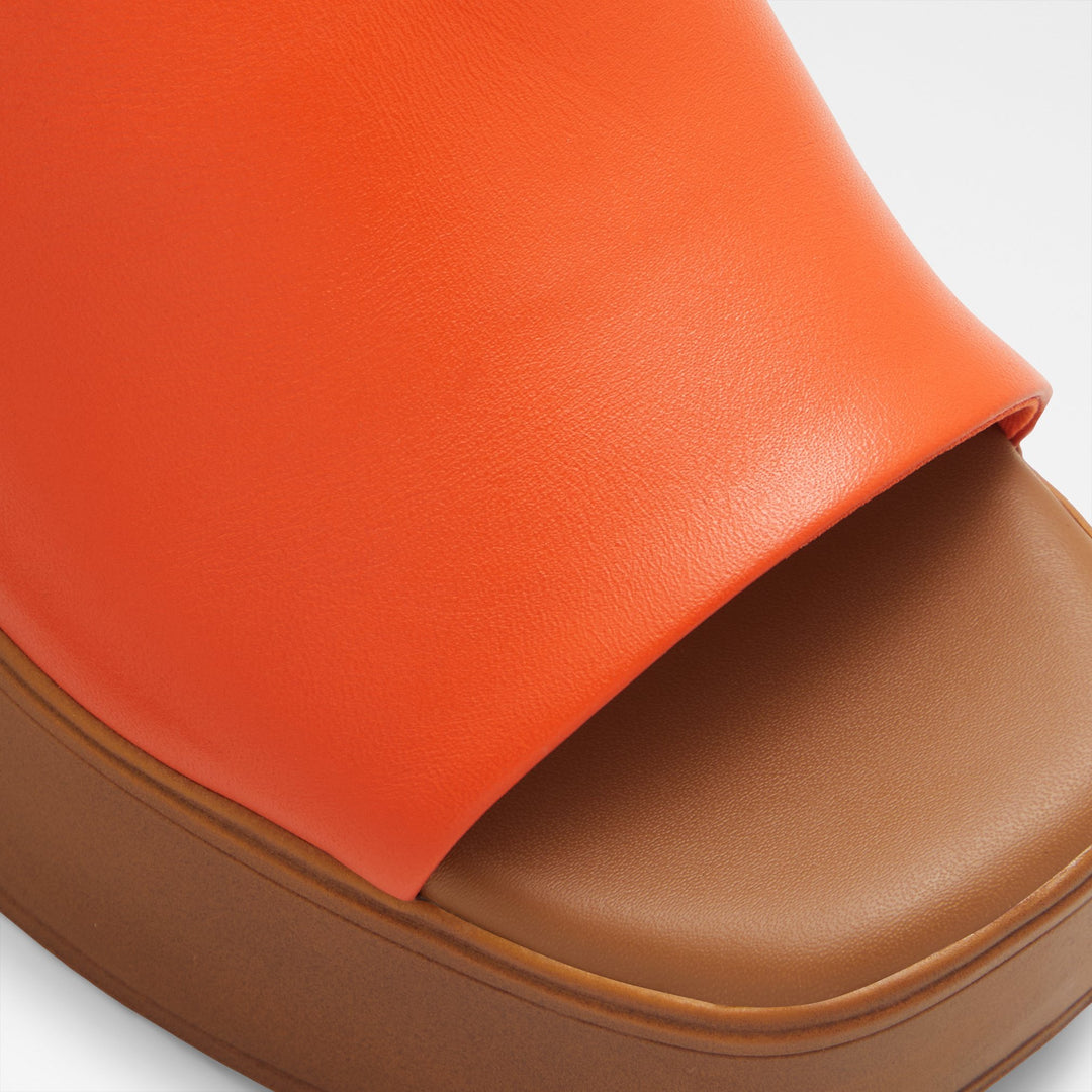 Mules em pele laranja, salto em bloco com plataforma - MAYSEE