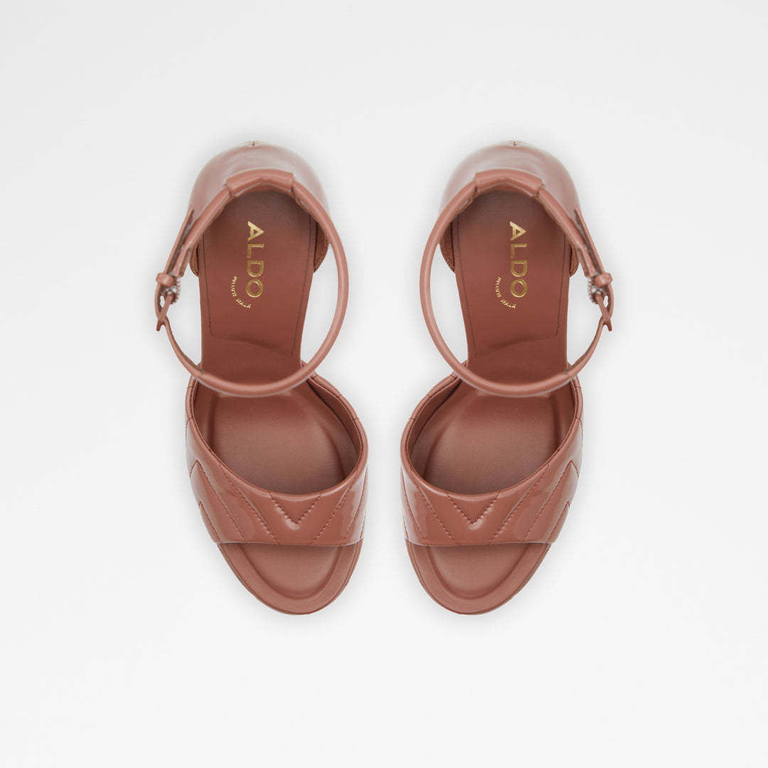 Sandálias em verniz castanho, salto em bloco com plataforma - MILENA