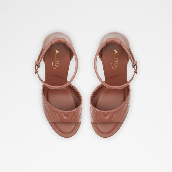 Sandálias em verniz castanho, salto em bloco com plataforma - MILENA