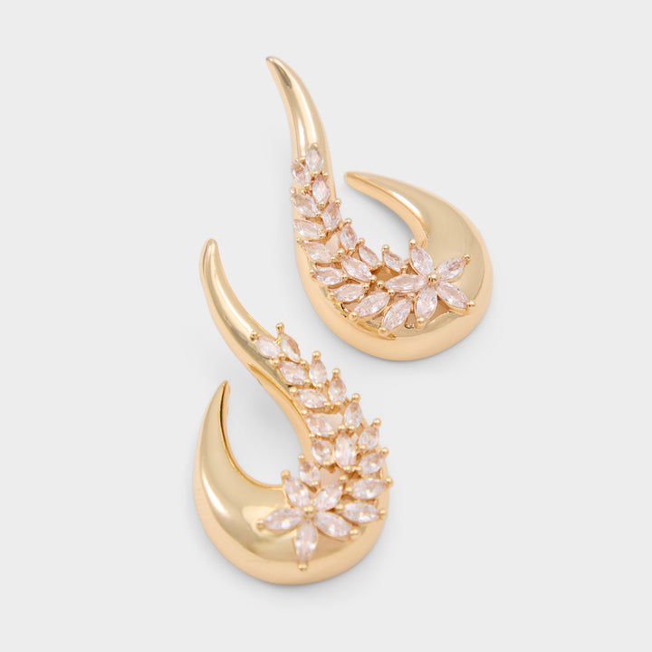 Brincos Mulher ALDO Dourados Design Curvo com Pedras Brilhantes Florais
